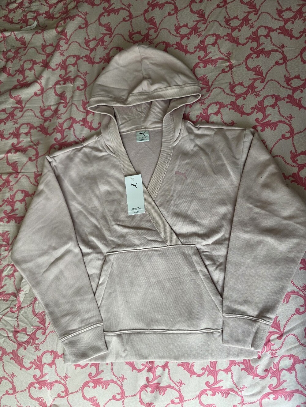 Puma Men’s Light Pink V‑Neck Hooded Sweatshirt